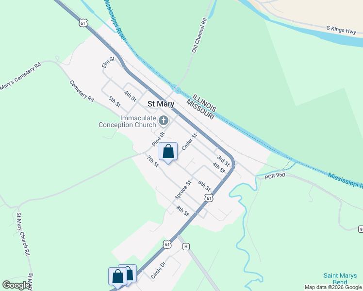 map of restaurants, bars, coffee shops, grocery stores, and more near 461 Cedar Street in Saint Mary