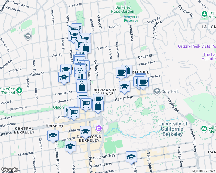 map of restaurants, bars, coffee shops, grocery stores, and more near in Berkeley