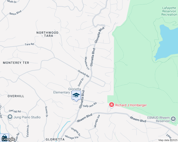 map of restaurants, bars, coffee shops, grocery stores, and more near 101 Meadow Lane in Orinda