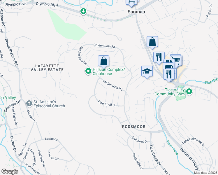 map of restaurants, bars, coffee shops, grocery stores, and more near 2749 Pine Knoll Drive in Walnut Creek