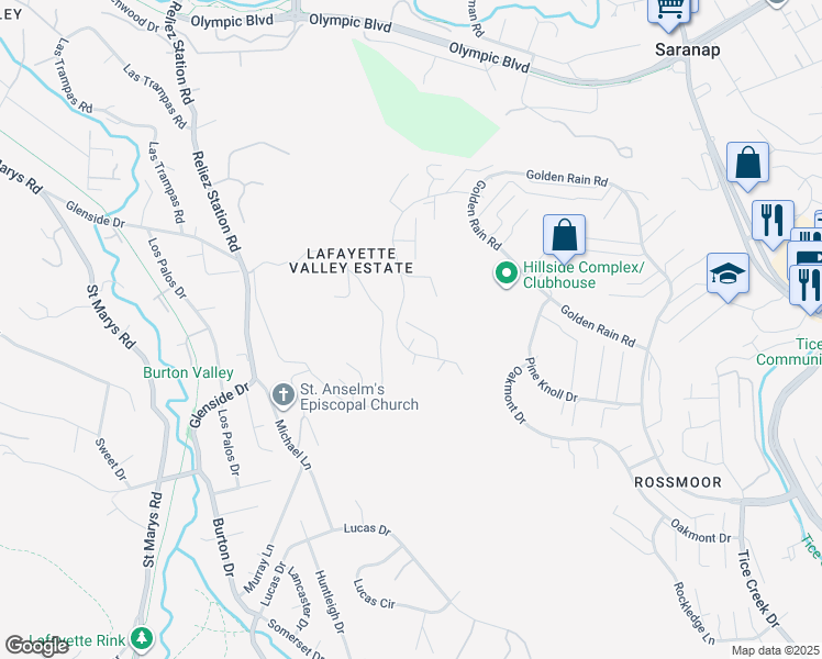 map of restaurants, bars, coffee shops, grocery stores, and more near 1909 Skycrest Drive in Walnut Creek