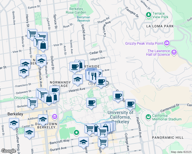 map of restaurants, bars, coffee shops, grocery stores, and more near in Berkeley