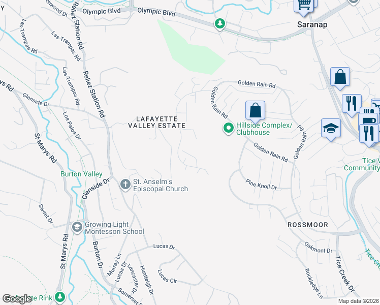 map of restaurants, bars, coffee shops, grocery stores, and more near 1833 Skycrest Drive in Walnut Creek