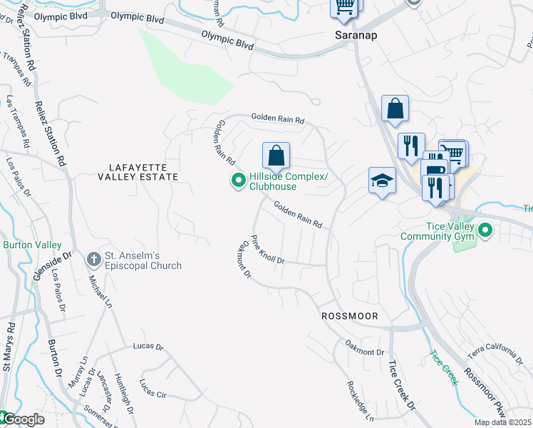 map of restaurants, bars, coffee shops, grocery stores, and more near 2601 Pine Knoll Drive in Walnut Creek