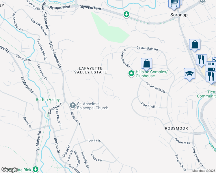 map of restaurants, bars, coffee shops, grocery stores, and more near 1833 Skycrest Drive in Walnut Creek