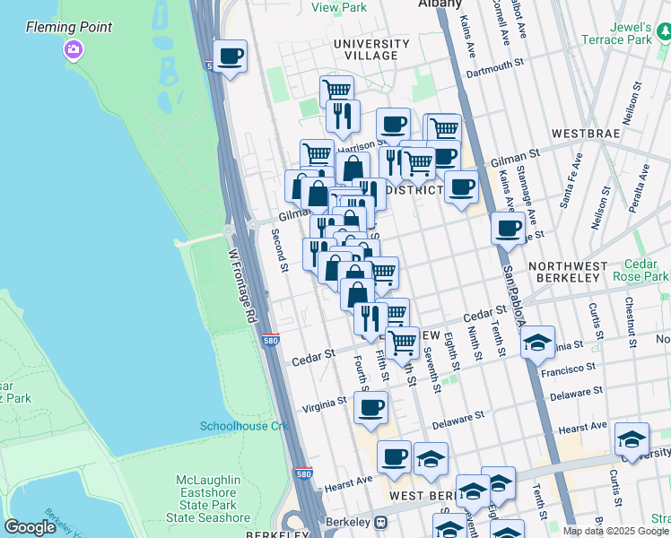 map of restaurants, bars, coffee shops, grocery stores, and more near 1411 4th Street in Berkeley