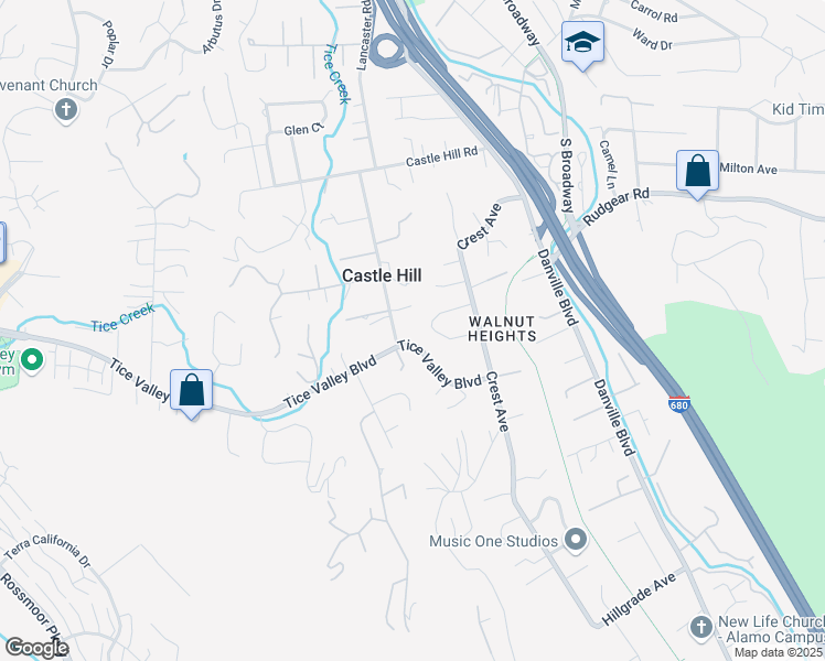 map of restaurants, bars, coffee shops, grocery stores, and more near 2420 Tice Valley Boulevard in Walnut Creek