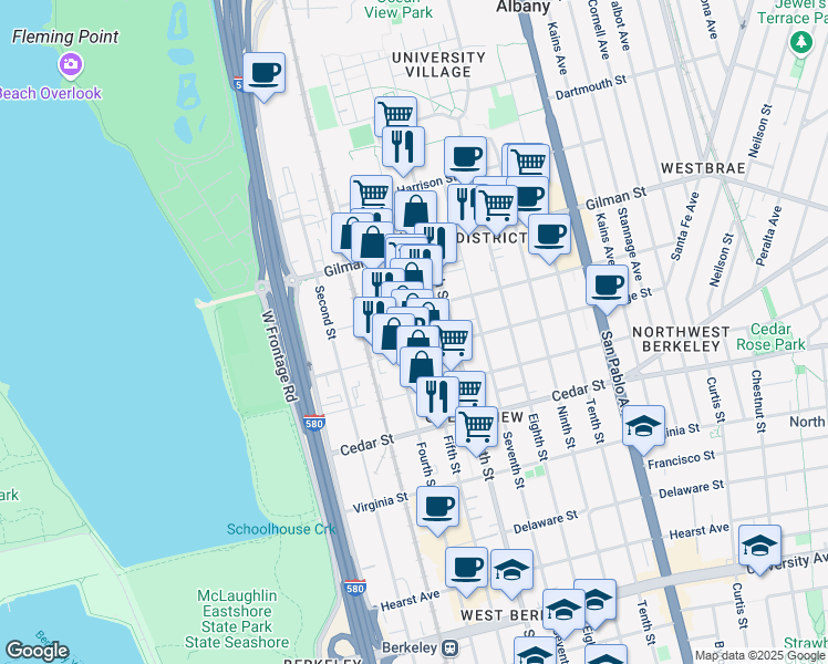 map of restaurants, bars, coffee shops, grocery stores, and more near 1417 Fourth Street in Berkeley