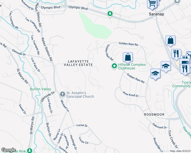 map of restaurants, bars, coffee shops, grocery stores, and more near 1817 Skycrest Drive in Walnut Creek