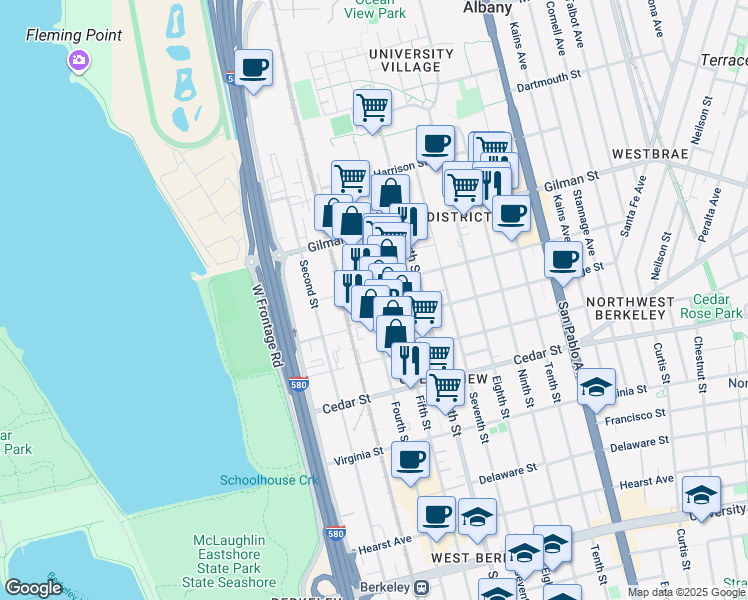 map of restaurants, bars, coffee shops, grocery stores, and more near 1411 4th Street in Berkeley