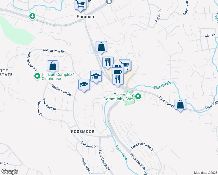 map of restaurants, bars, coffee shops, grocery stores, and more near 1975 Tice Valley Boulevard in Walnut Creek