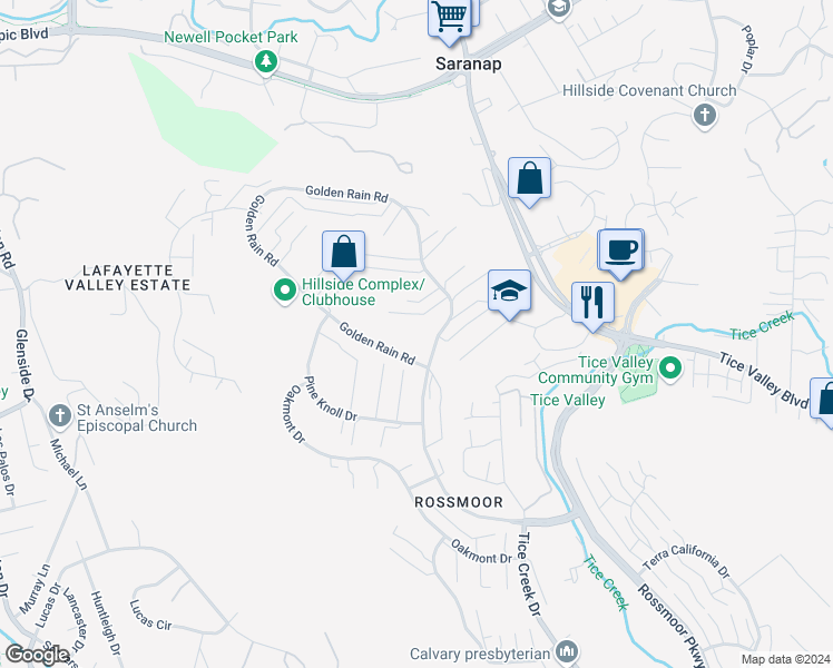 map of restaurants, bars, coffee shops, grocery stores, and more near 1841 Golden Rain Road in Walnut Creek