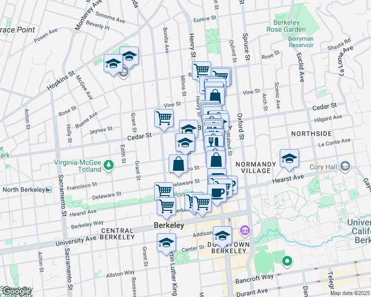 map of restaurants, bars, coffee shops, grocery stores, and more near in Berkeley
