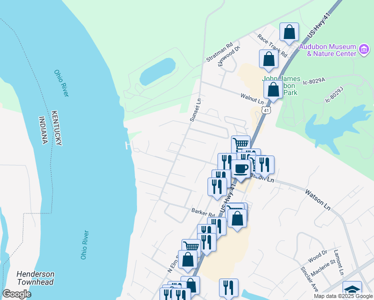 map of restaurants, bars, coffee shops, grocery stores, and more near 201 Watson Lane in Henderson