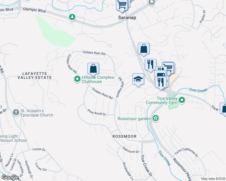 map of restaurants, bars, coffee shops, grocery stores, and more near 1857 Golden Rain Road in Walnut Creek