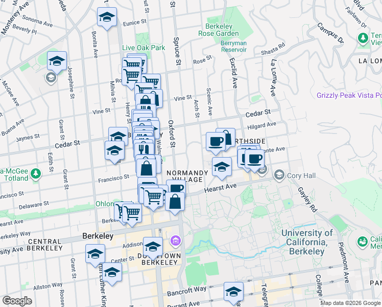 map of restaurants, bars, coffee shops, grocery stores, and more near in Berkeley