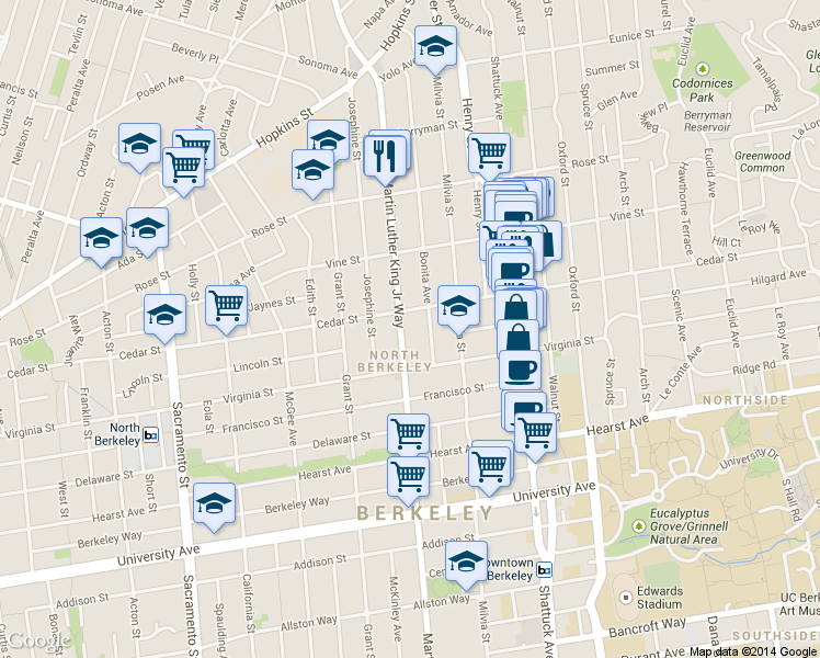 map of restaurants, bars, coffee shops, grocery stores, and more near in Berkeley