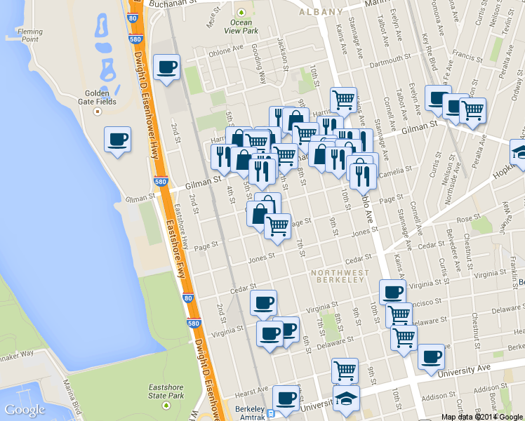 map of restaurants, bars, coffee shops, grocery stores, and more near in Berkeley