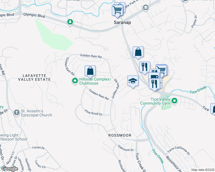 map of restaurants, bars, coffee shops, grocery stores, and more near 1971 Golden Rain Road in Walnut Creek