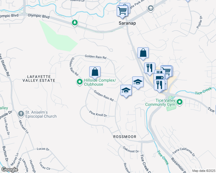 map of restaurants, bars, coffee shops, grocery stores, and more near 1959 Golden Rain Road in Walnut Creek