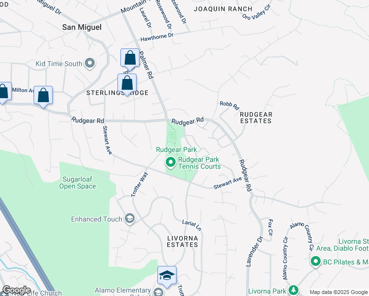 map of restaurants, bars, coffee shops, grocery stores, and more near 2111 Dapplegray Lane in Walnut Creek