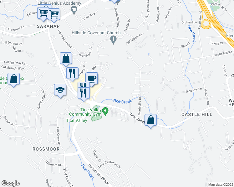map of restaurants, bars, coffee shops, grocery stores, and more near 1224 Rossmoor Parkway in Walnut Creek