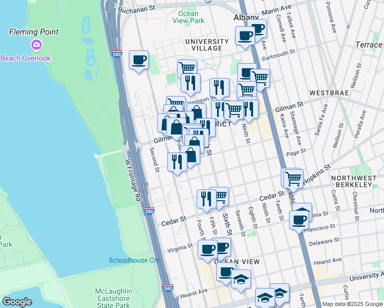 map of restaurants, bars, coffee shops, grocery stores, and more near 748 Gilman Street in Berkeley