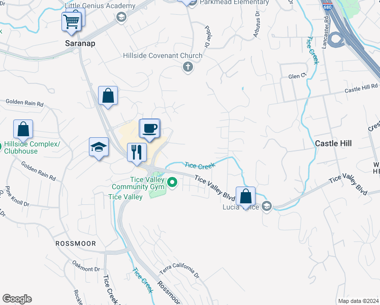 map of restaurants, bars, coffee shops, grocery stores, and more near 1224 Rossmoor Parkway in Walnut Creek