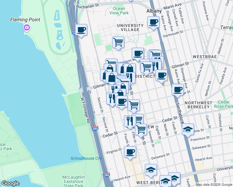 map of restaurants, bars, coffee shops, grocery stores, and more near 748 Gilman Street in Berkeley