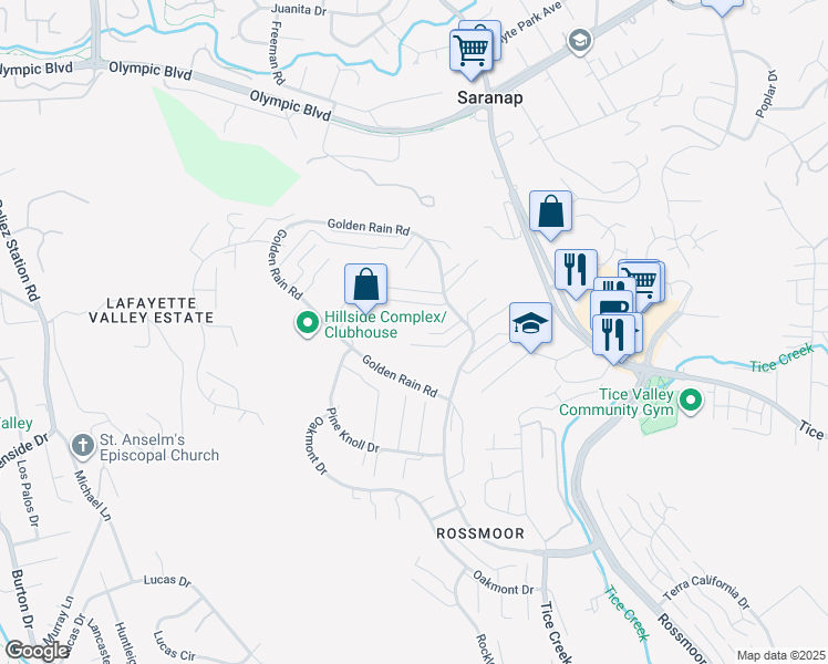 map of restaurants, bars, coffee shops, grocery stores, and more near 1971 Golden Rain Road in Walnut Creek