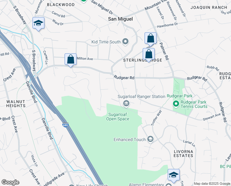 map of restaurants, bars, coffee shops, grocery stores, and more near 2129 Youngs Valley Road in Walnut Creek