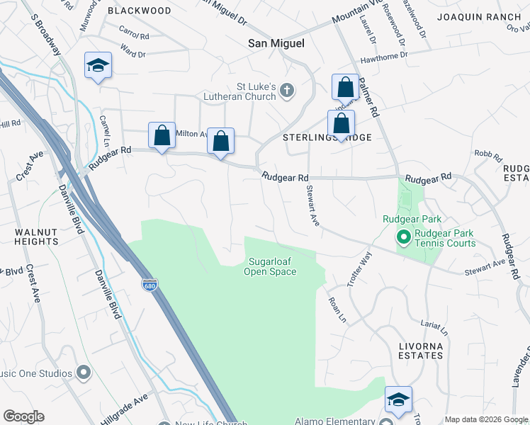 map of restaurants, bars, coffee shops, grocery stores, and more near 25 Grover Court in Walnut Creek
