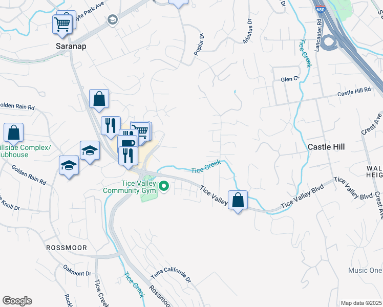 map of restaurants, bars, coffee shops, grocery stores, and more near 1228 Rossmoor Parkway in Walnut Creek