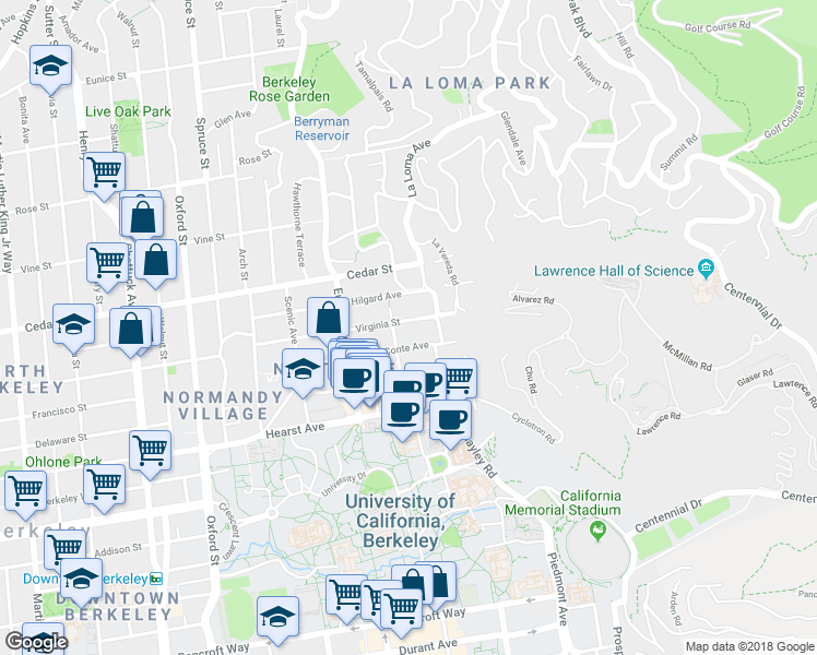 map of restaurants, bars, coffee shops, grocery stores, and more near in Berkeley