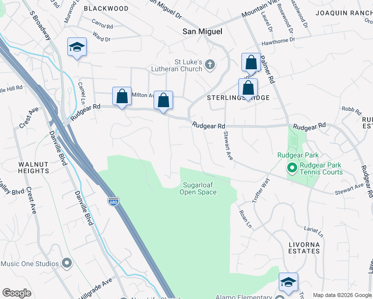 map of restaurants, bars, coffee shops, grocery stores, and more near 25 Grover Court in Walnut Creek