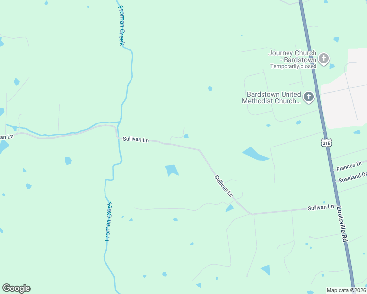 map of restaurants, bars, coffee shops, grocery stores, and more near 1221 Sullivan Lane in Bardstown