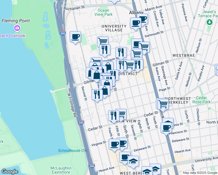 map of restaurants, bars, coffee shops, grocery stores, and more near 748 Gilman Street in Berkeley