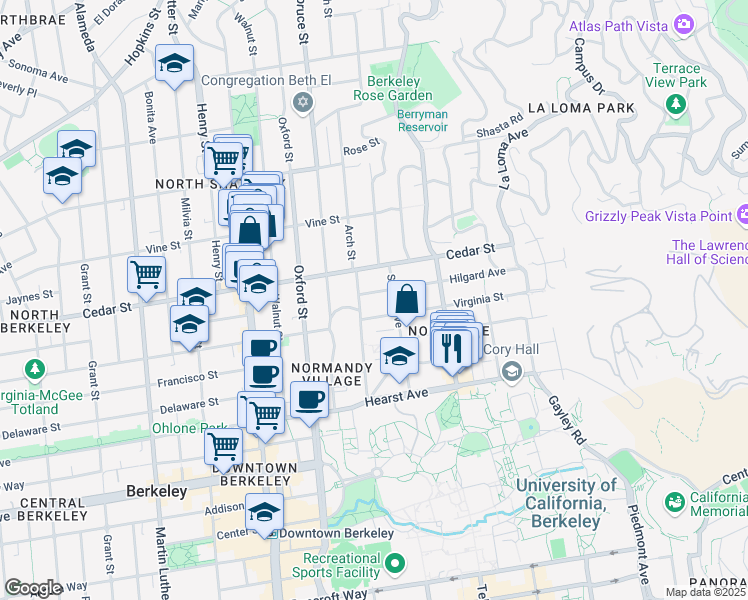 map of restaurants, bars, coffee shops, grocery stores, and more near 2346 Hilgard Avenue in Berkeley