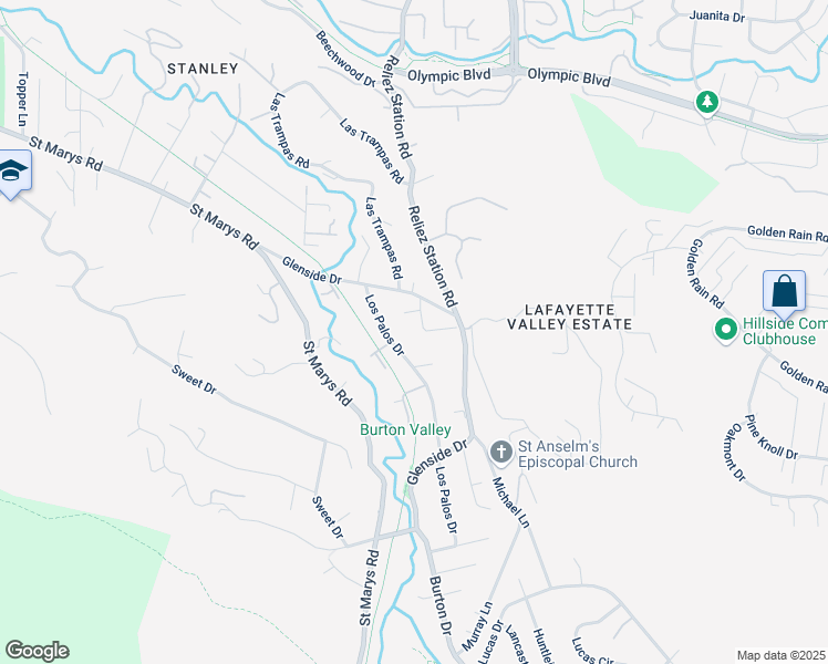 map of restaurants, bars, coffee shops, grocery stores, and more near 727 Glenside Circle in Lafayette