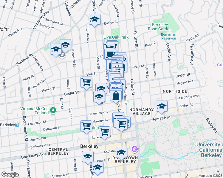 map of restaurants, bars, coffee shops, grocery stores, and more near in Berkeley