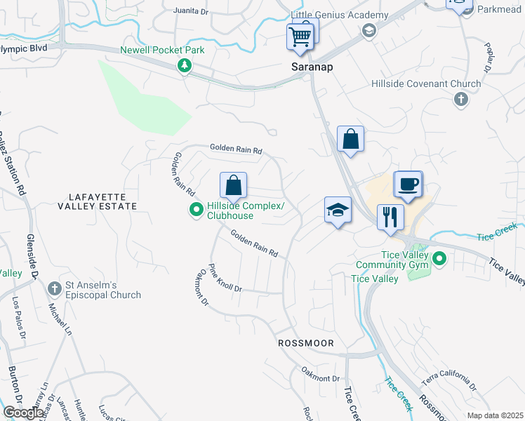 map of restaurants, bars, coffee shops, grocery stores, and more near 1959 Golden Rain Road in Walnut Creek