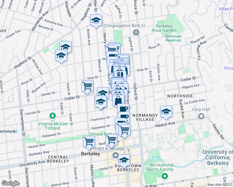 map of restaurants, bars, coffee shops, grocery stores, and more near in Berkeley