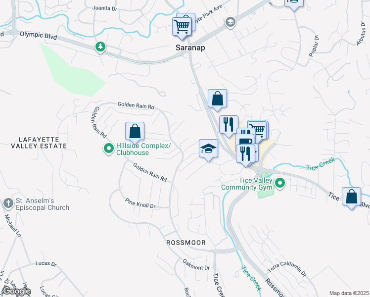 map of restaurants, bars, coffee shops, grocery stores, and more near 2000 Golden Rain Road in Walnut Creek