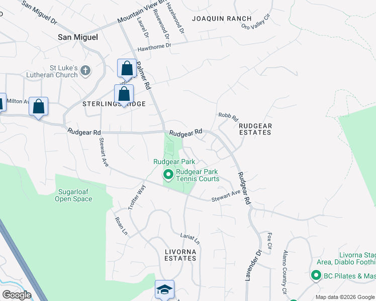 map of restaurants, bars, coffee shops, grocery stores, and more near 1105 Westmoreland Circle in Walnut Creek