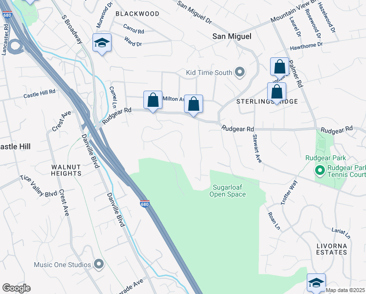 map of restaurants, bars, coffee shops, grocery stores, and more near 172 Rudgear Drive in Walnut Creek
