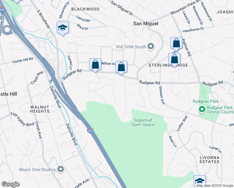 map of restaurants, bars, coffee shops, grocery stores, and more near 172 Rudgear Drive in Walnut Creek