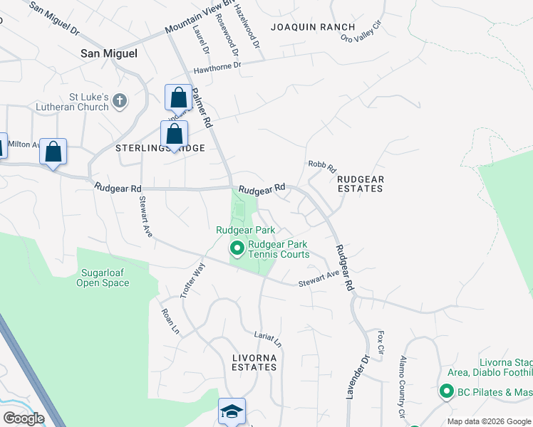 map of restaurants, bars, coffee shops, grocery stores, and more near 1105 Westmoreland Circle in Walnut Creek