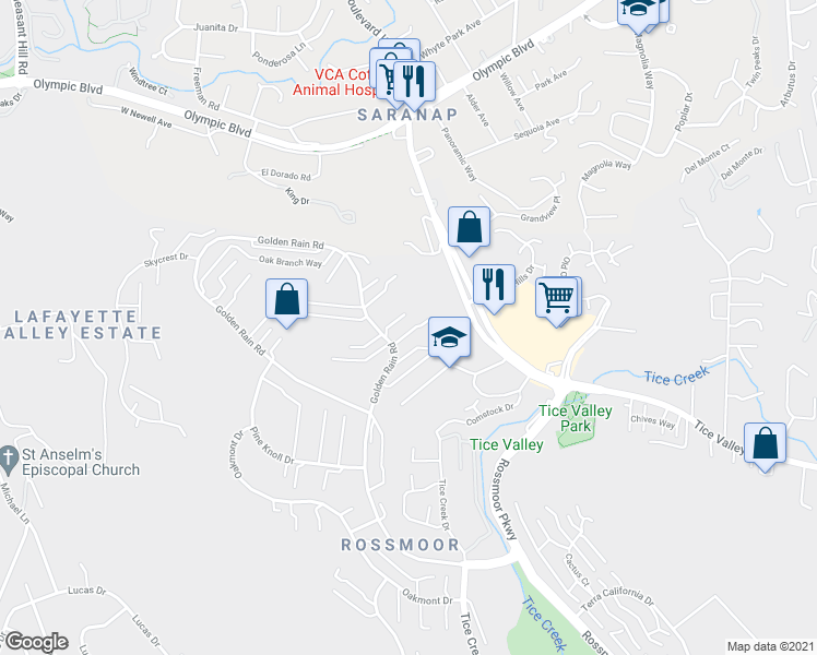 map of restaurants, bars, coffee shops, grocery stores, and more near 1908 Golden Rain Road in Walnut Creek