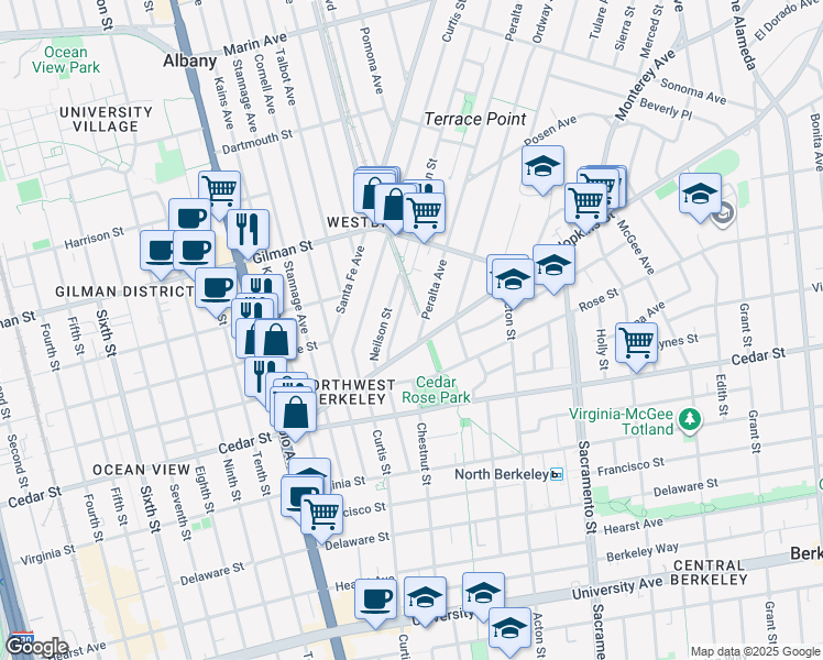map of restaurants, bars, coffee shops, grocery stores, and more near in Berkeley