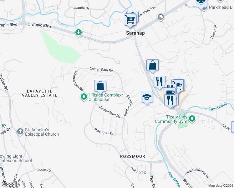 map of restaurants, bars, coffee shops, grocery stores, and more near 1971 Golden Rain Road in Walnut Creek